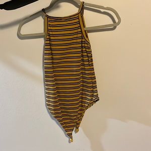 Hello and black stripped body suit